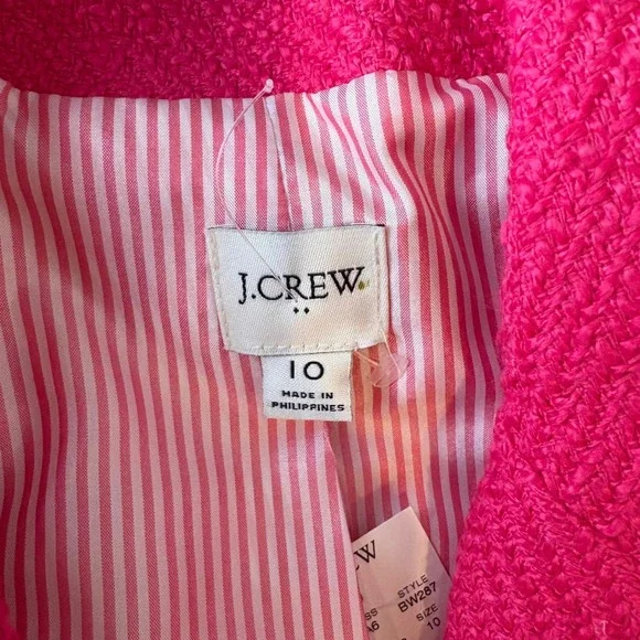 J.Crew Womens Pink Textured Tweed Blazer Size 10 Gold Button Preppy Academia